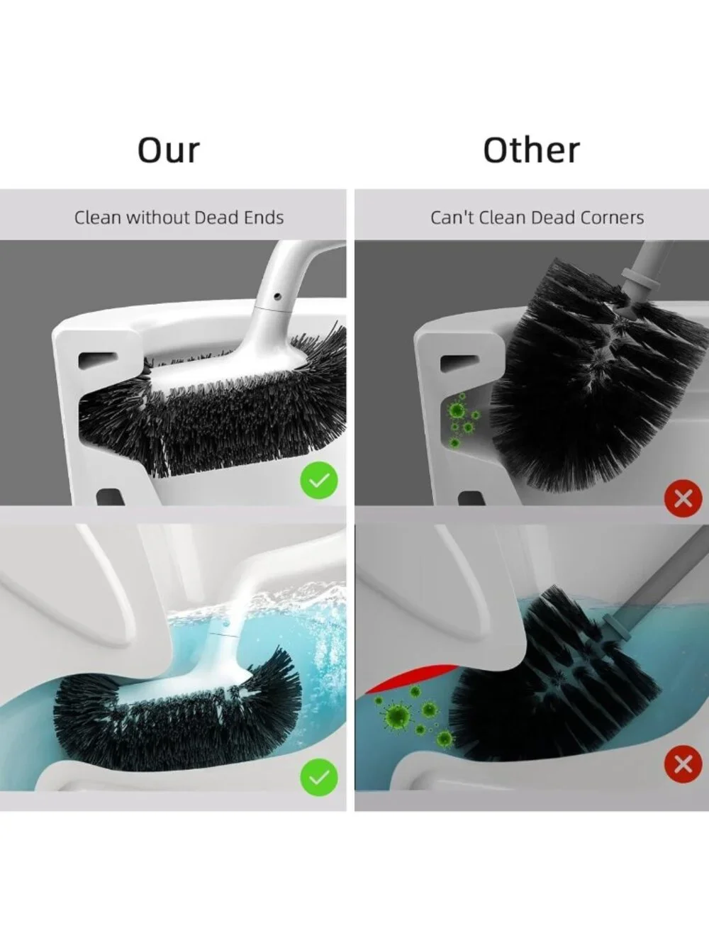 Toilet Bowl Brush Holder Set - 2 Pack Deep Cleaning Scrubber with Curved